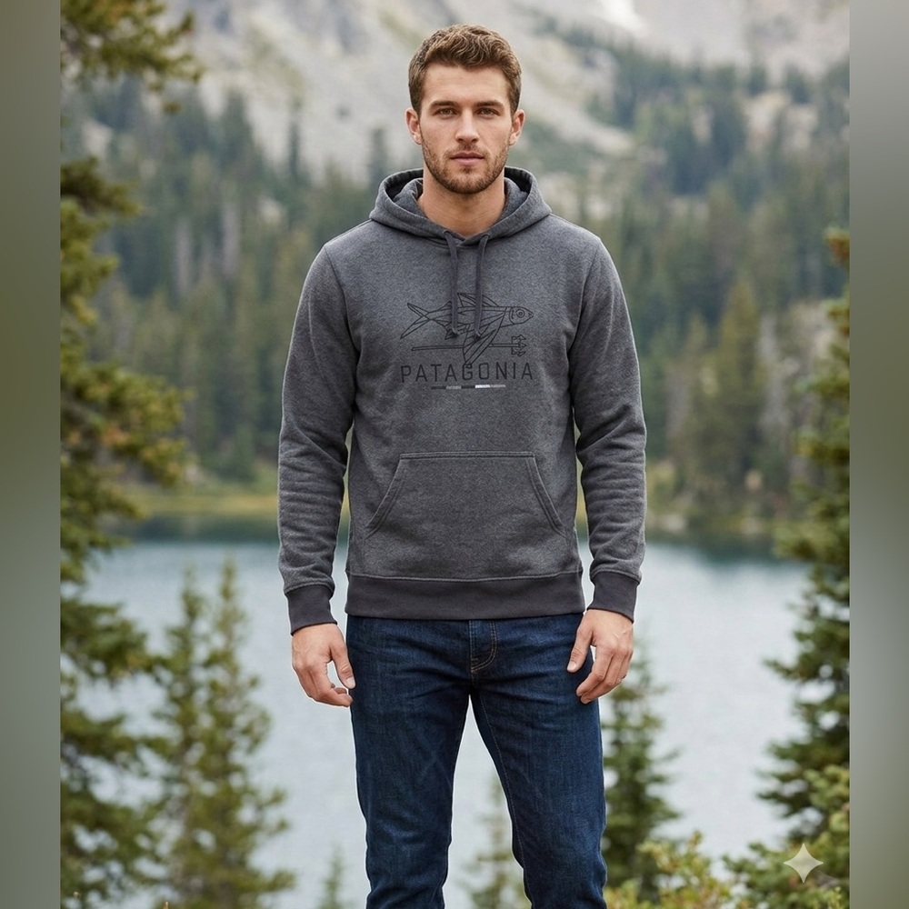 Patagonia Men's Geodesic Flying Fish Lightweight Pullover Hoodie Sweatshirt